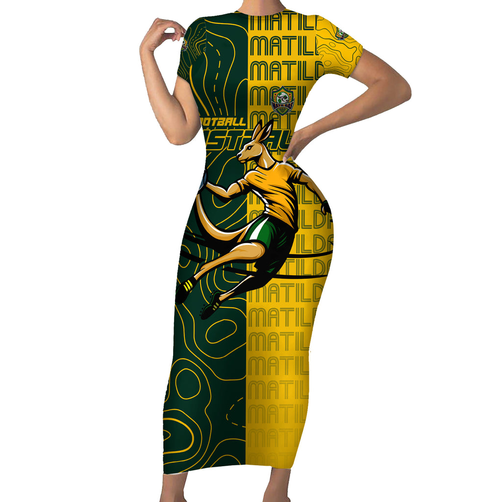 Personalised Matildas Mascot Short Sleeve Bodycon Dress Australia Football Topographic