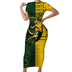 Personalised Matildas Mascot Short Sleeve Bodycon Dress Australia Football Topographic