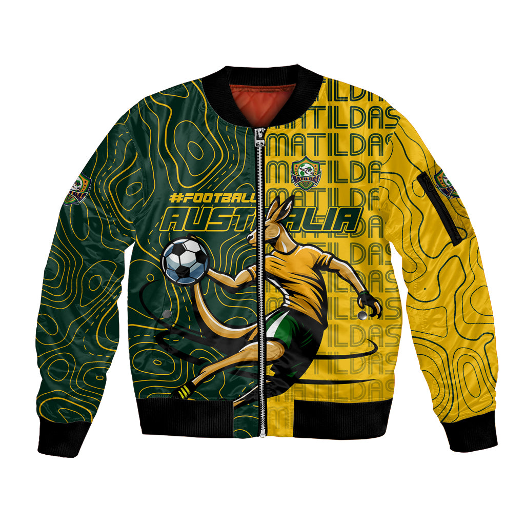 Personalised Matildas Mascot Sleeve Zip Bomber Jacket Australia Football Topographic