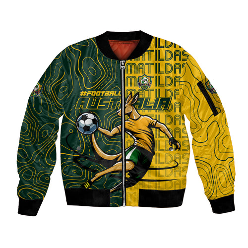Personalised Matildas Mascot Sleeve Zip Bomber Jacket Australia Football Topographic