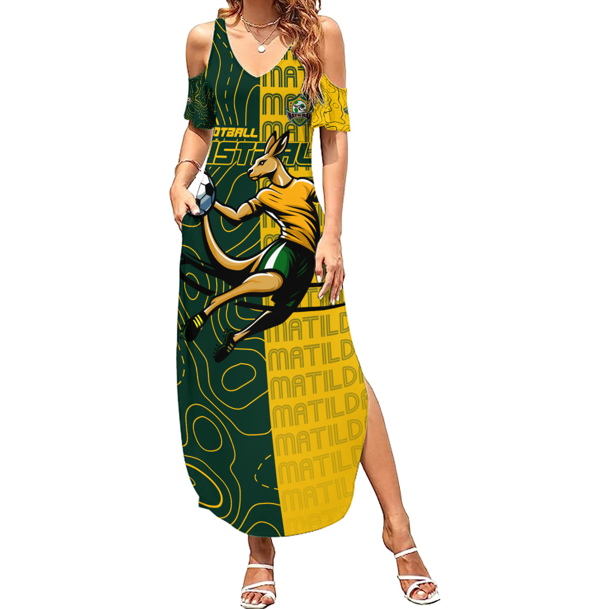 Personalised Matildas Mascot Summer Maxi Dress Australia Football Topographic
