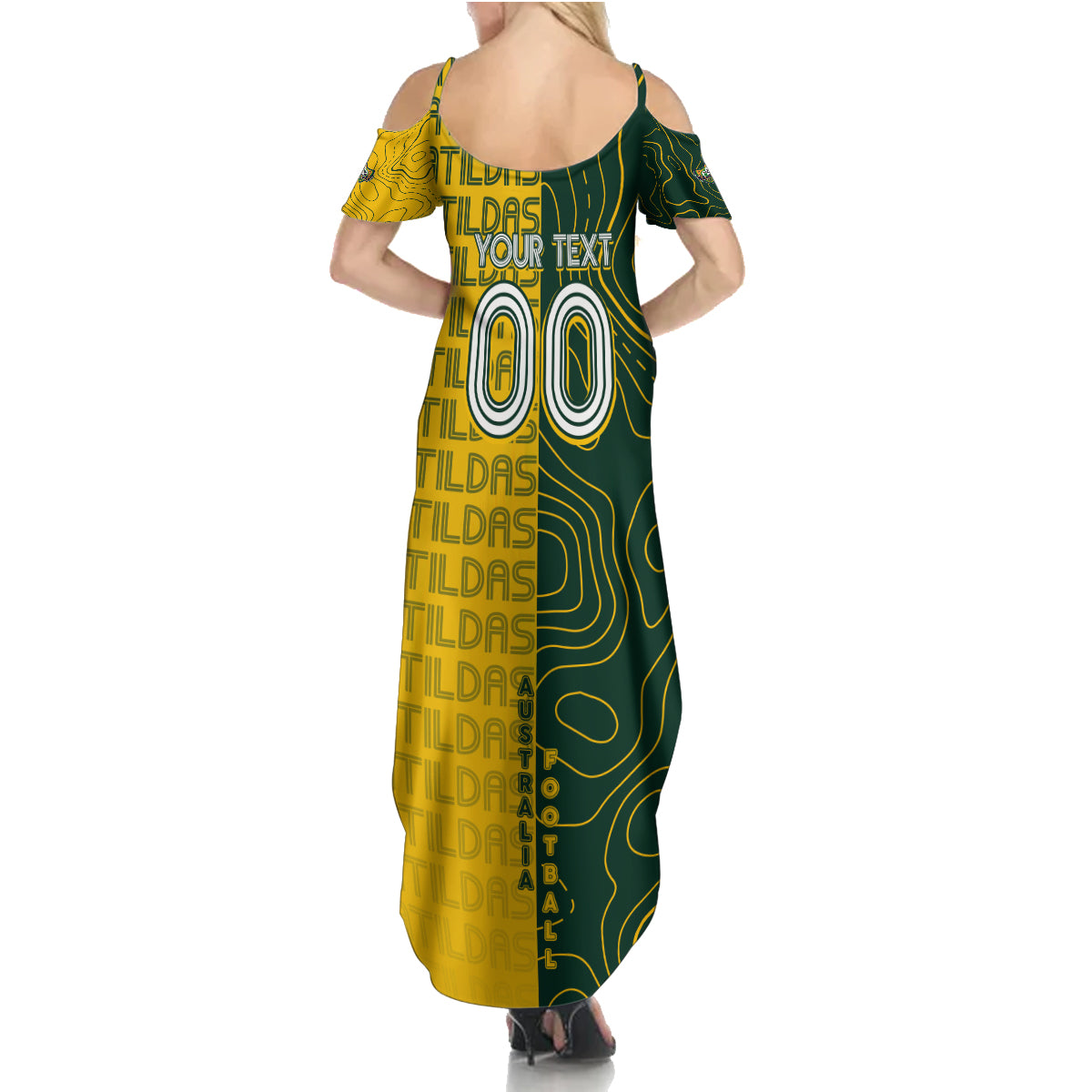 Personalised Matildas Mascot Summer Maxi Dress Australia Football Topographic