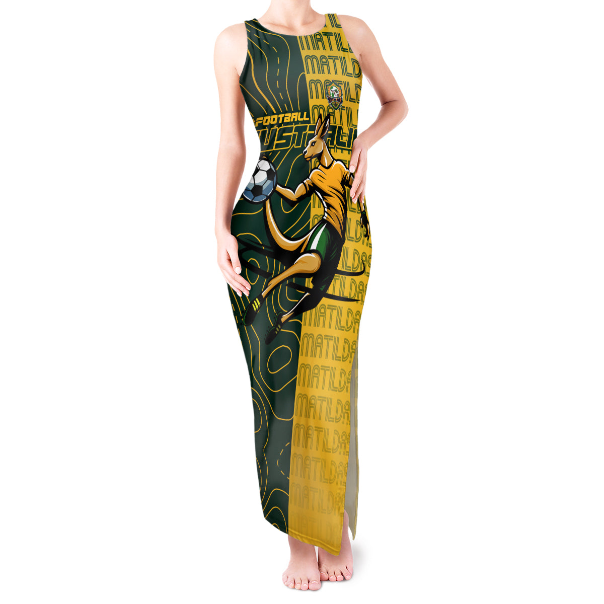 Personalised Matildas Mascot Tank Maxi Dress Australia Football Topographic