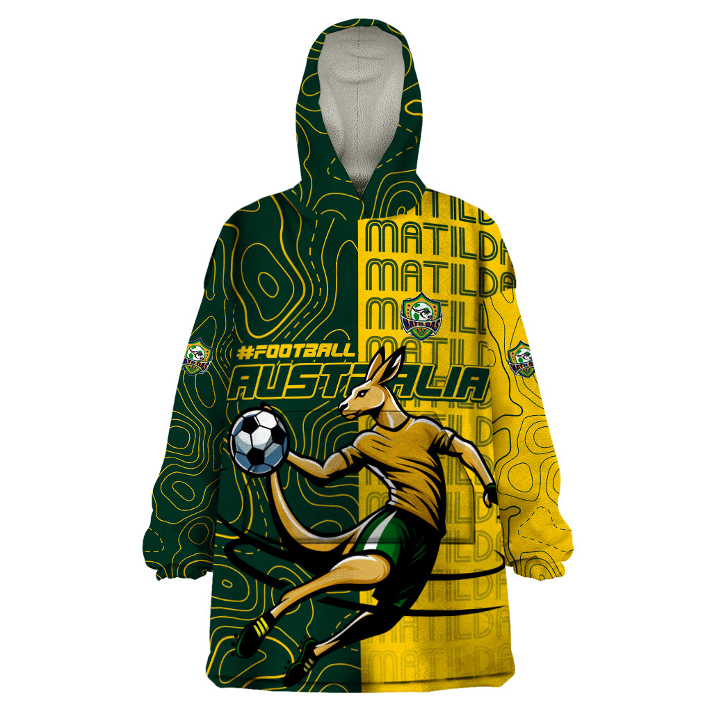 Personalised Matildas Mascot Wearable Blanket Hoodie Australia Football Topographic
