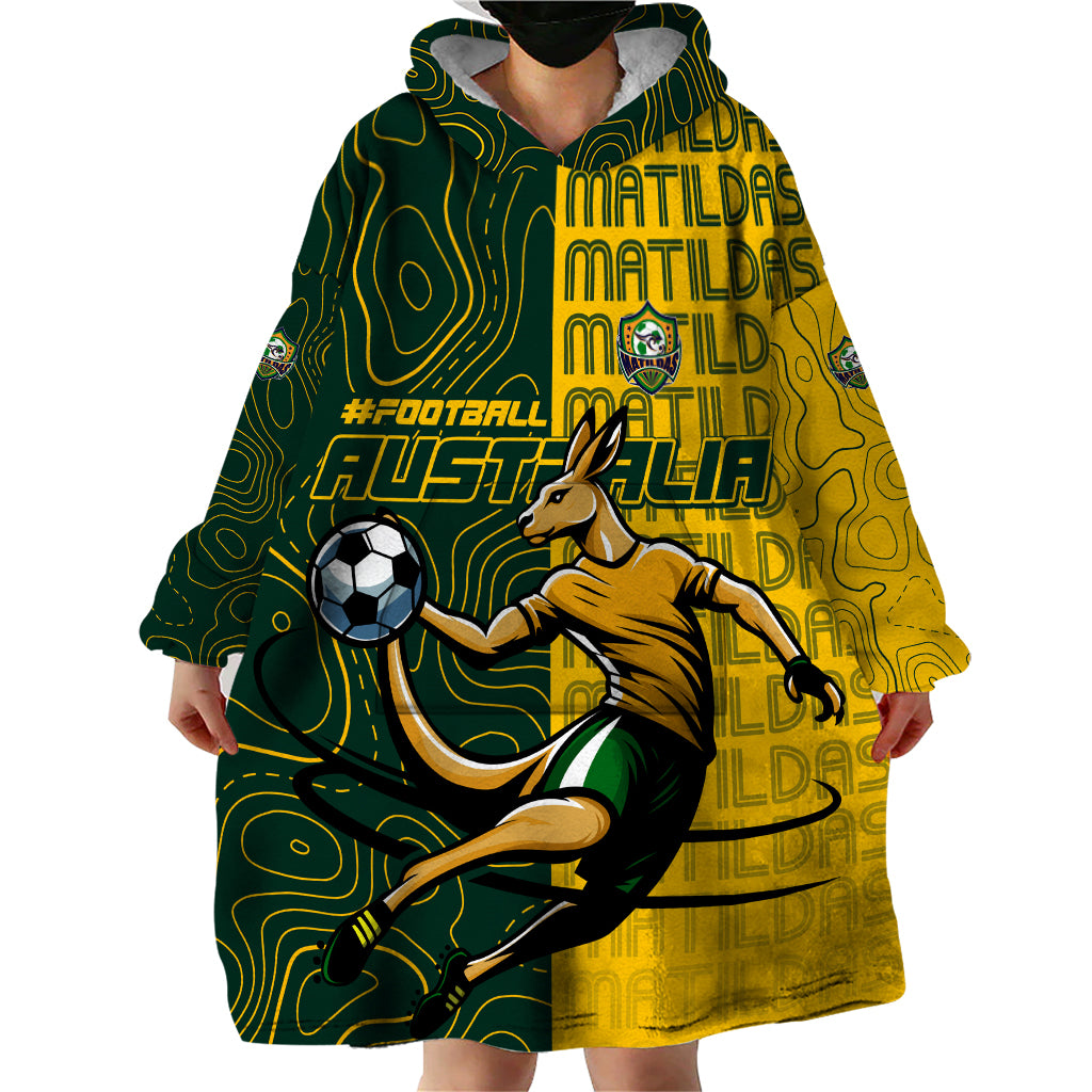 Personalised Matildas Mascot Wearable Blanket Hoodie Australia Football Topographic