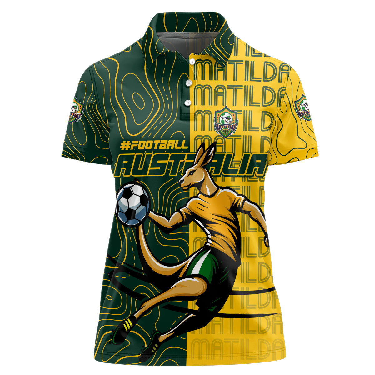Personalised Matildas Mascot Women Polo Shirt Australia Football Topographic