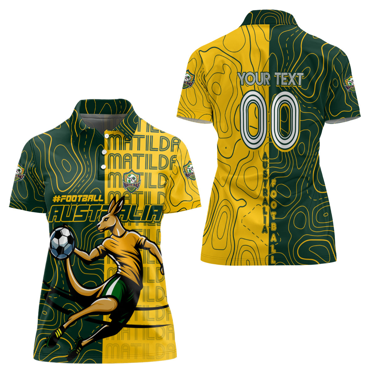 Personalised Matildas Mascot Women Polo Shirt Australia Football Topographic