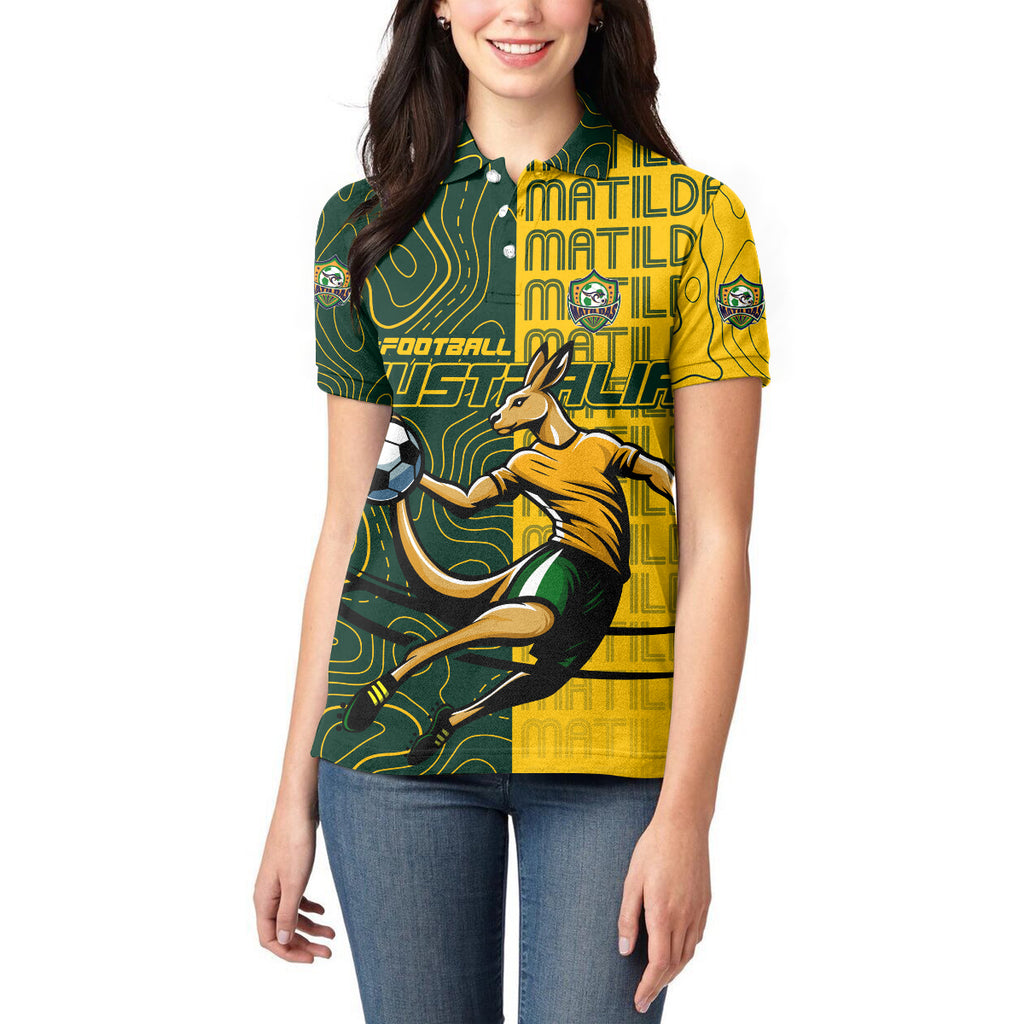 Personalised Matildas Mascot Women Polo Shirt Australia Football Topographic