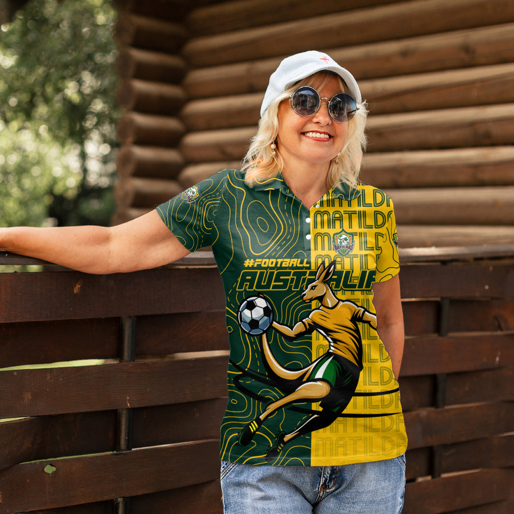 Personalised Matildas Mascot Women Polo Shirt Australia Football Topographic