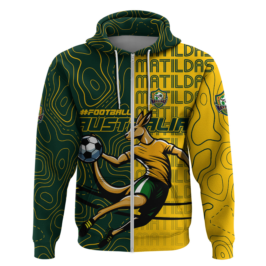 Personalised Matildas Mascot Zip Hoodie Australia Football Topographic