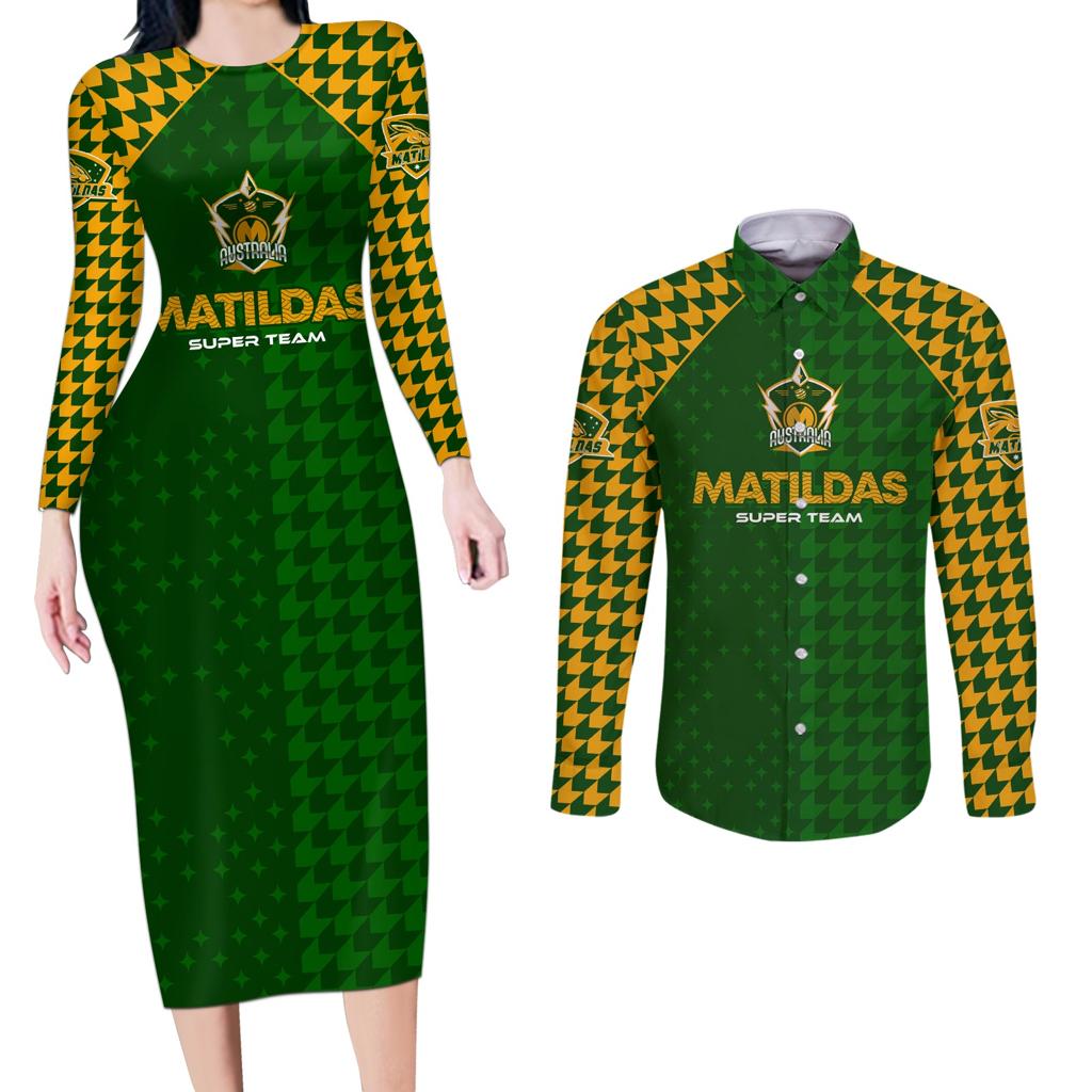 Personalised Australia Soccer Matildas Couples Matching Long Sleeve Bodycon Dress and Long Sleeve Button Shirt Super Team