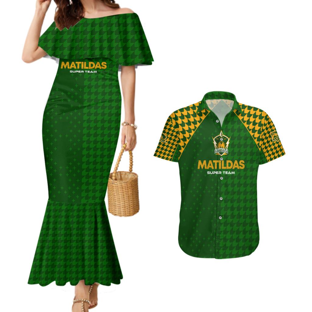 Personalised Australia Soccer Matildas Couples Matching Mermaid Dress and Hawaiian Shirt Super Team