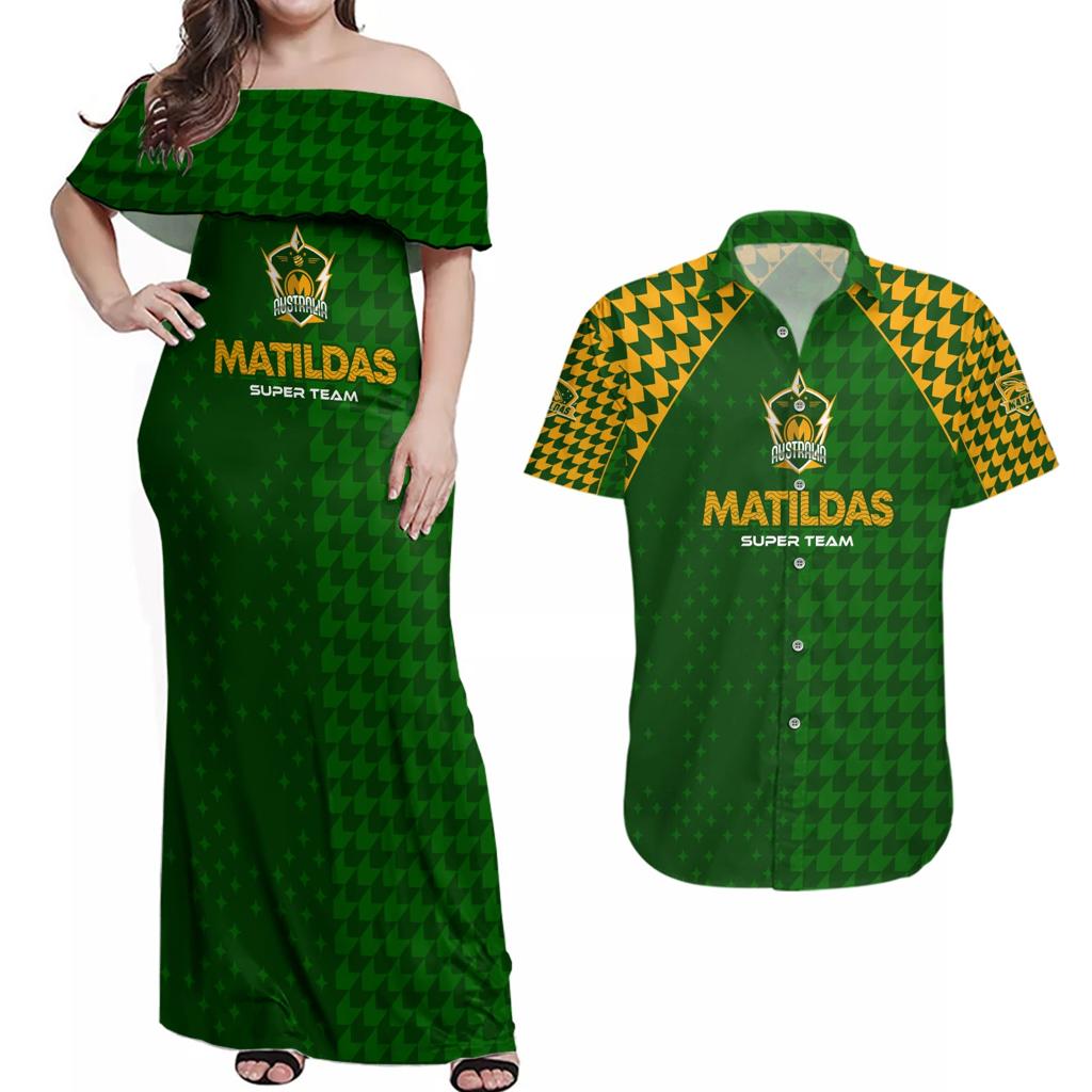 Personalised Australia Soccer Matildas Couples Matching Off Shoulder Maxi Dress and Hawaiian Shirt Super Team