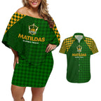 Personalised Australia Soccer Matildas Couples Matching Off Shoulder Short Dress and Hawaiian Shirt Super Team