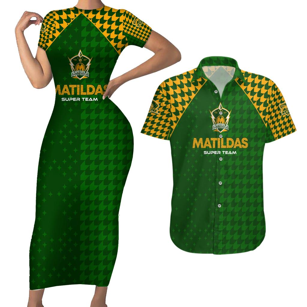 Personalised Australia Soccer Matildas Couples Matching Short Sleeve Bodycon Dress and Hawaiian Shirt Super Team
