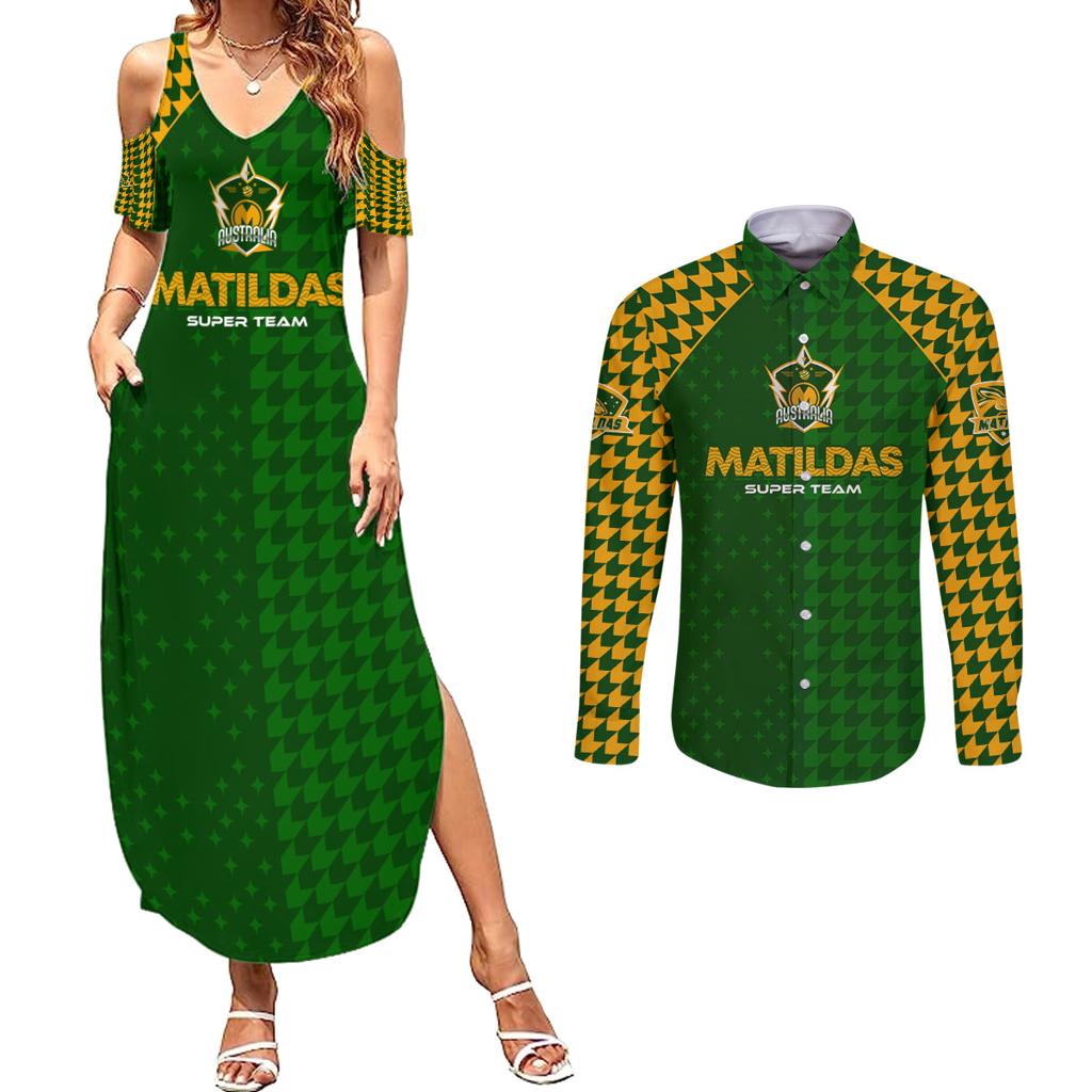 Personalised Australia Soccer Matildas Couples Matching Summer Maxi Dress and Long Sleeve Button Shirt Super Team