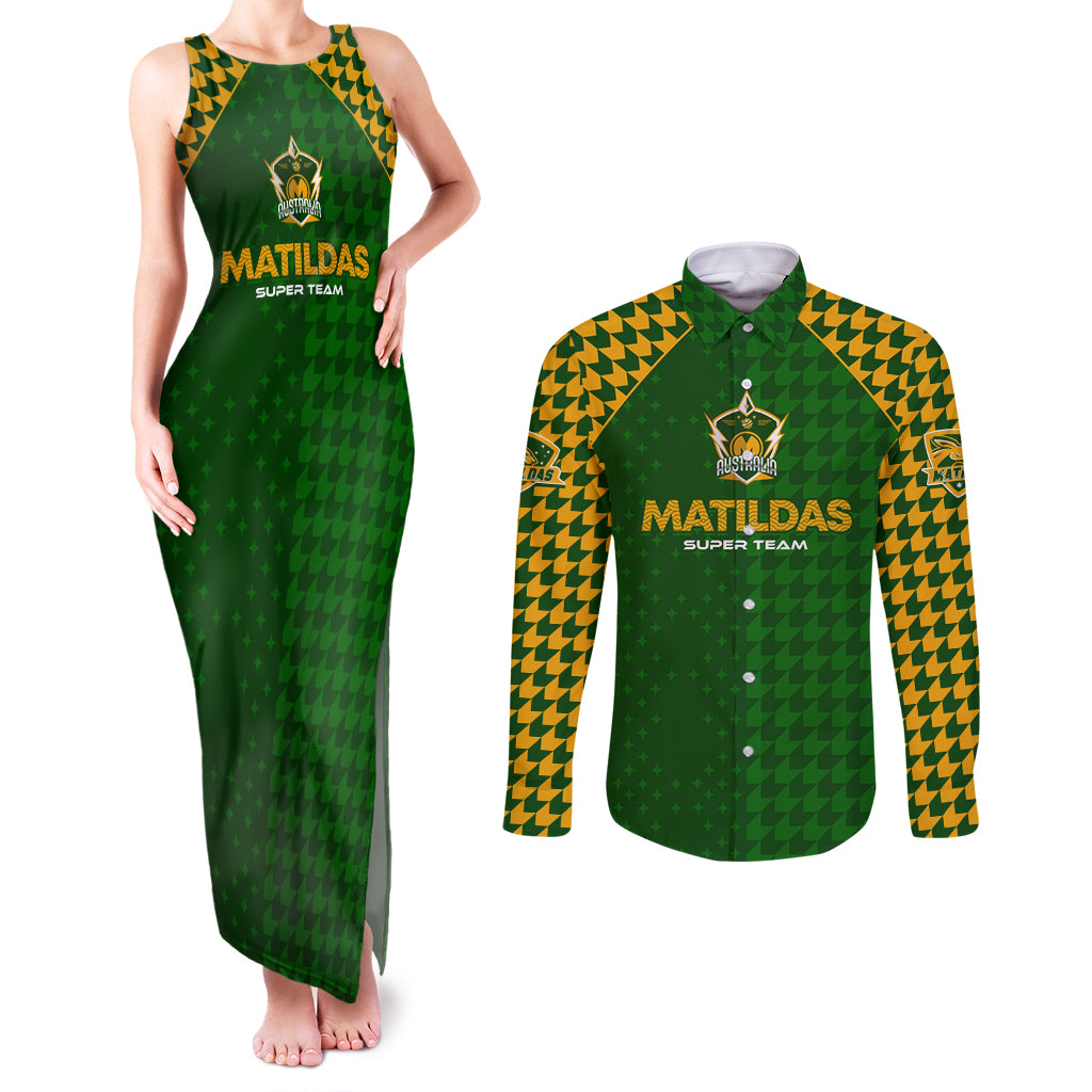 Personalised Australia Soccer Matildas Couples Matching Tank Maxi Dress and Long Sleeve Button Shirt Super Team