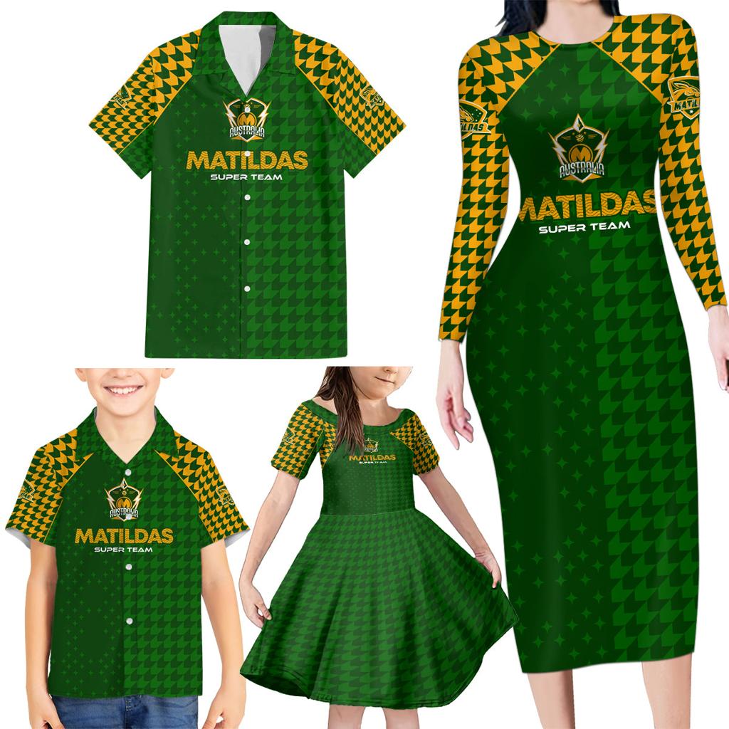 Personalised Australia Soccer Matildas Family Matching Long Sleeve Bodycon Dress and Hawaiian Shirt Super Team