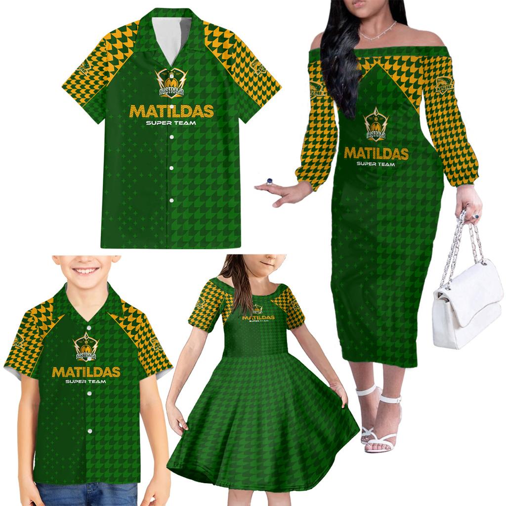 Personalised Australia Soccer Matildas Family Matching Off The Shoulder Long Sleeve Dress and Hawaiian Shirt Super Team