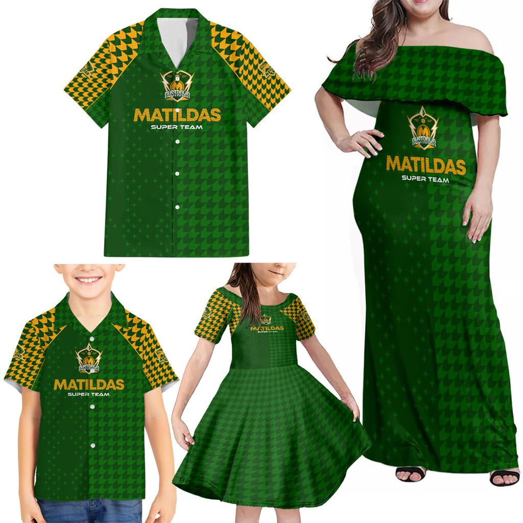 Personalised Australia Soccer Matildas Family Matching Off Shoulder Maxi Dress and Hawaiian Shirt Super Team