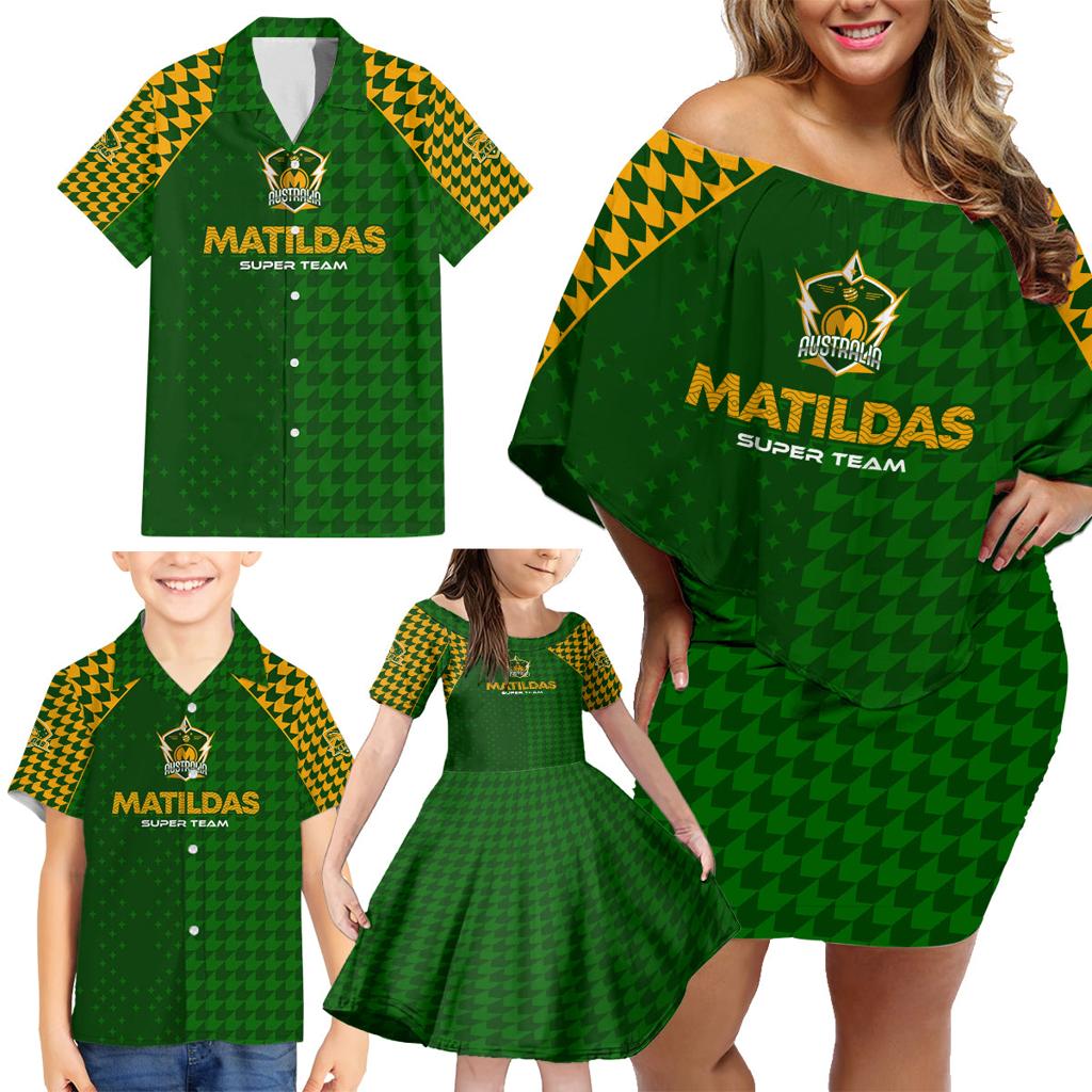 Personalised Australia Soccer Matildas Family Matching Off Shoulder Short Dress and Hawaiian Shirt Super Team