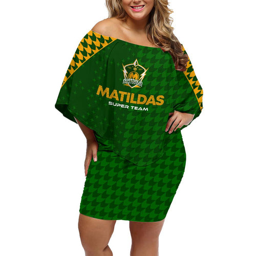 Personalised Australia Soccer Matildas Family Matching Off Shoulder Short Dress and Hawaiian Shirt Super Team