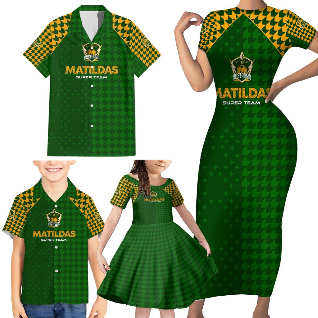 Personalised Australia Soccer Matildas Family Matching Short Sleeve Bodycon Dress and Hawaiian Shirt Super Team