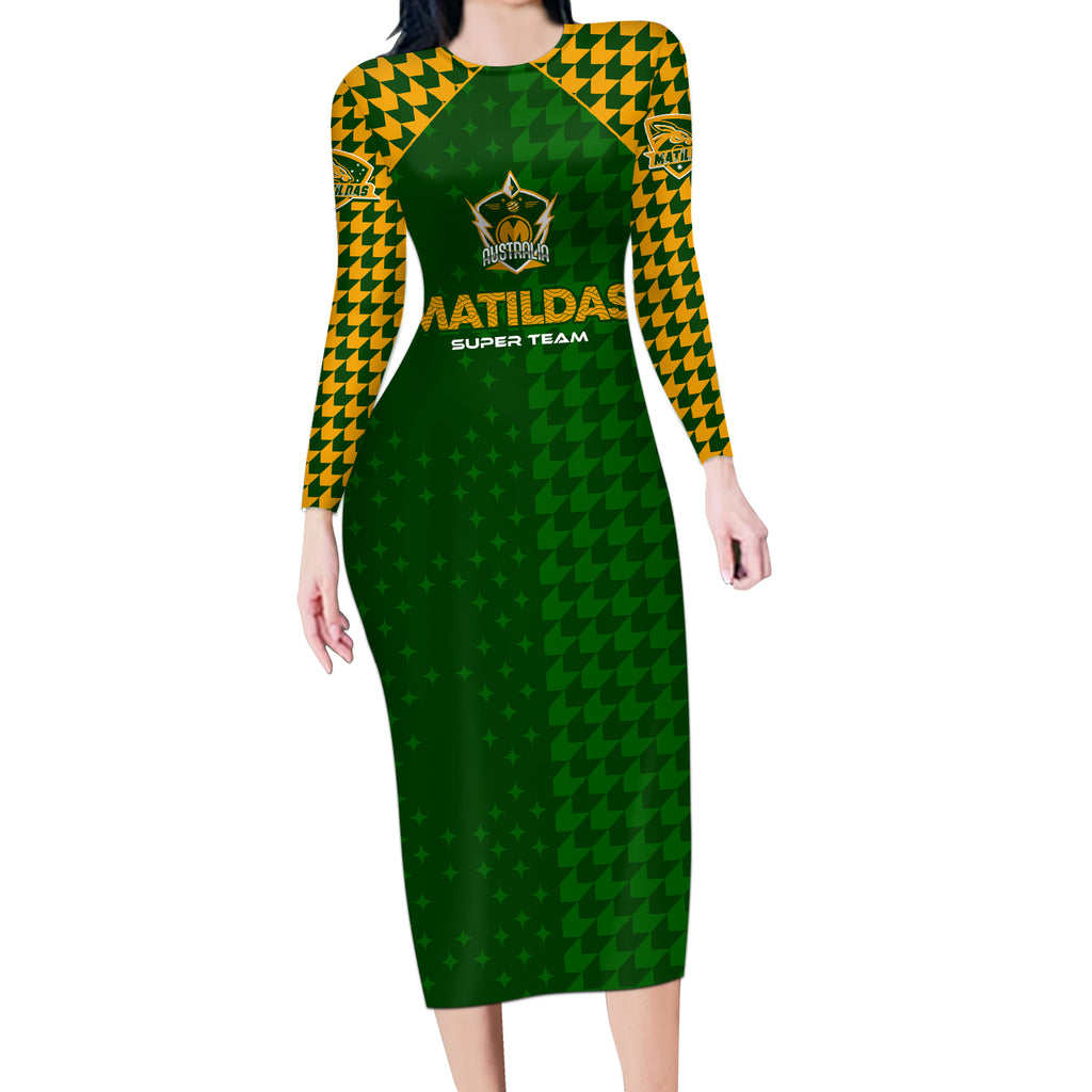 Personalised Australia Soccer Matildas Long Sleeve Bodycon Dress Super Team