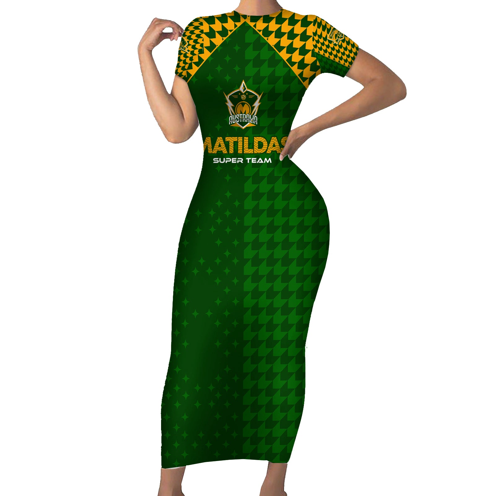 Personalised Australia Soccer Matildas Short Sleeve Bodycon Dress Super Team