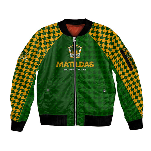 Personalised Australia Soccer Matildas Sleeve Zip Bomber Jacket Super Team