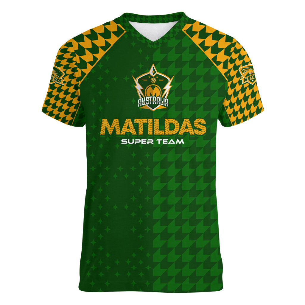 Personalised Australia Soccer Matildas Women V-Neck T-Shirt Super Team