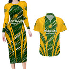 Personalised Australia Matildas Couples Matching Long Sleeve Bodycon Dress and Hawaiian Shirt Abstract Line