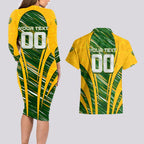 Personalised Australia Matildas Couples Matching Long Sleeve Bodycon Dress and Hawaiian Shirt Abstract Line