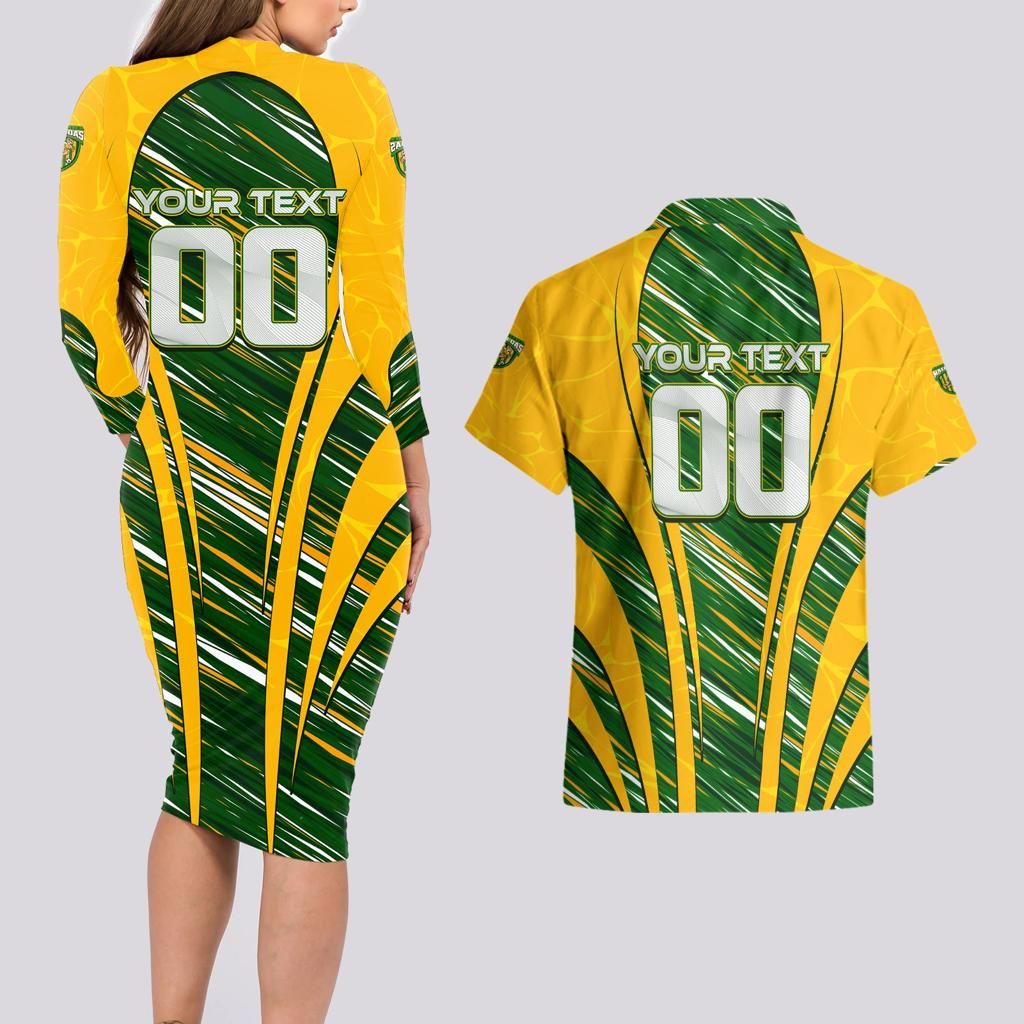 Personalised Australia Matildas Couples Matching Long Sleeve Bodycon Dress and Hawaiian Shirt Abstract Line