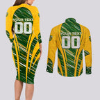 Personalised Australia Matildas Couples Matching Long Sleeve Bodycon Dress and Long Sleeve Button Shirt Abstract Line