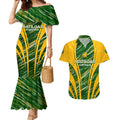 Personalised Australia Matildas Couples Matching Mermaid Dress and Hawaiian Shirt Abstract Line