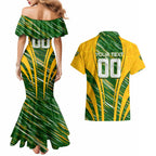 Personalised Australia Matildas Couples Matching Mermaid Dress and Hawaiian Shirt Abstract Line