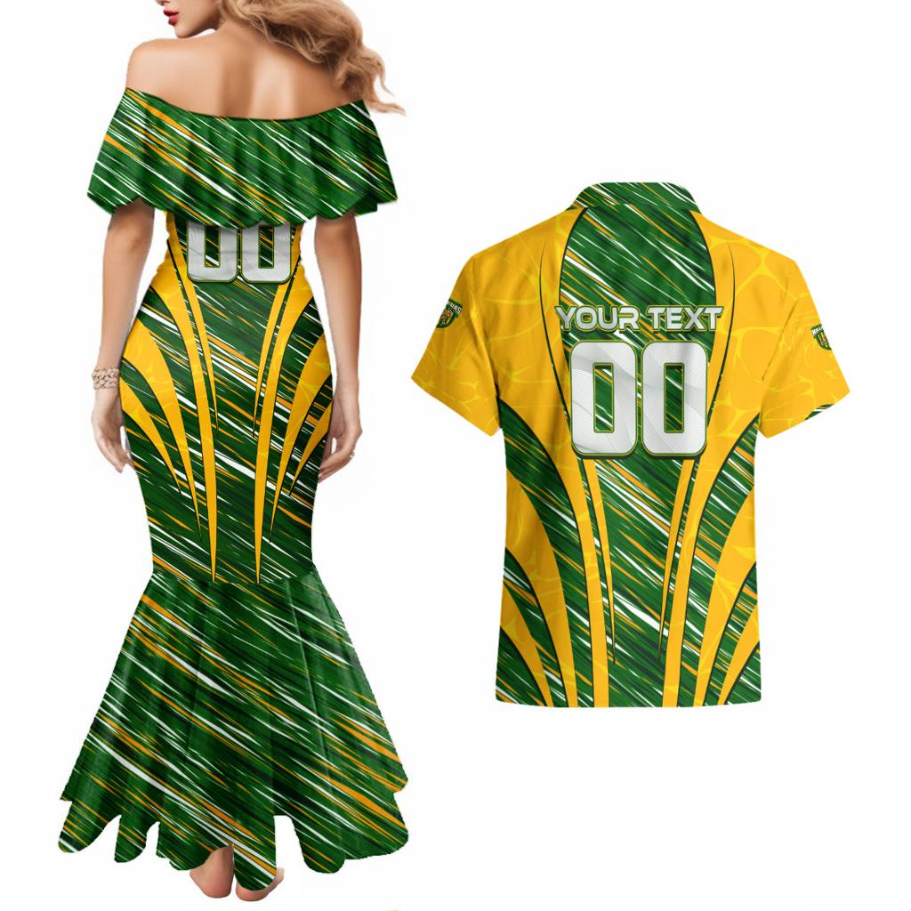 Personalised Australia Matildas Couples Matching Mermaid Dress and Hawaiian Shirt Abstract Line