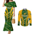 Personalised Australia Matildas Couples Matching Mermaid Dress and Long Sleeve Button Shirt Abstract Line