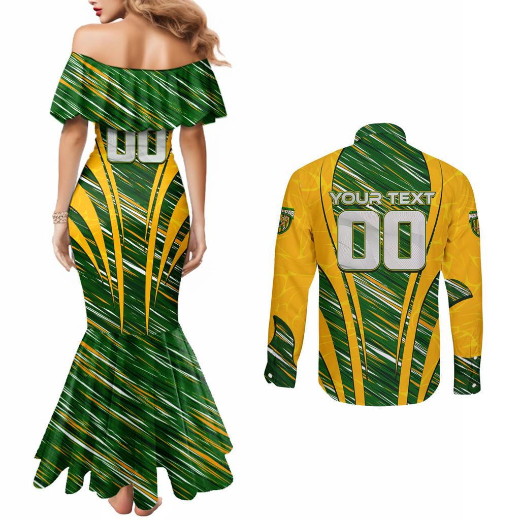 Personalised Australia Matildas Couples Matching Mermaid Dress and Long Sleeve Button Shirt Abstract Line