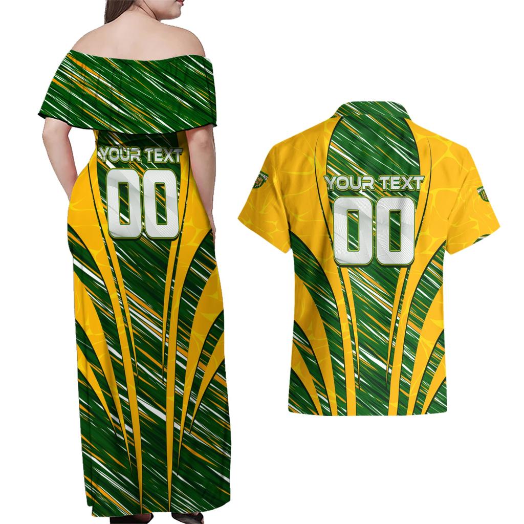 Personalised Australia Matildas Couples Matching Off Shoulder Maxi Dress and Hawaiian Shirt Abstract Line