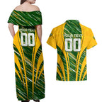 Personalised Australia Matildas Couples Matching Off Shoulder Maxi Dress and Hawaiian Shirt Abstract Line