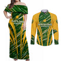 Personalised Australia Matildas Couples Matching Off Shoulder Maxi Dress and Long Sleeve Button Shirt Abstract Line