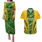 Personalised Australia Matildas Couples Matching Puletasi and Hawaiian Shirt Abstract Line