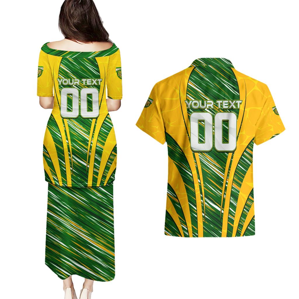 Personalised Australia Matildas Couples Matching Puletasi and Hawaiian Shirt Abstract Line