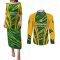 Personalised Australia Matildas Couples Matching Puletasi and Long Sleeve Button Shirt Abstract Line