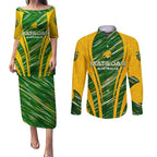 Personalised Australia Matildas Couples Matching Puletasi and Long Sleeve Button Shirt Abstract Line