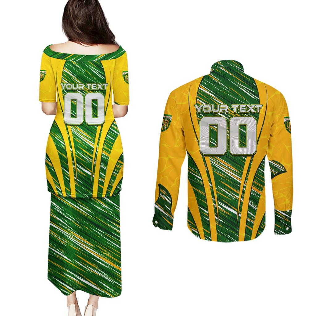 Personalised Australia Matildas Couples Matching Puletasi and Long Sleeve Button Shirt Abstract Line