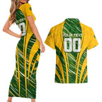 Personalised Australia Matildas Couples Matching Short Sleeve Bodycon Dress and Hawaiian Shirt Abstract Line