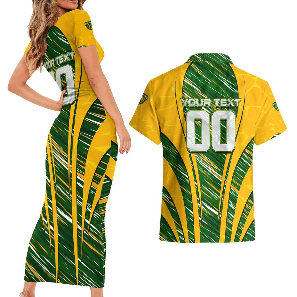 Personalised Australia Matildas Couples Matching Short Sleeve Bodycon Dress and Hawaiian Shirt Abstract Line